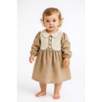 Pietra Baby Kids Dantel Yaka Düğme Detaylı %100 Pamuk Müslin Kumaş Bebek ve Çocuk Elbise - Kahverengi - 6 Ay