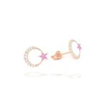 Pigado 925 Ayar Gümüş Ay Yıldız Pembe Zirkon Taşlı Rose Gold Kadın Küpe