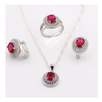Pigado 925 Ayar Gümüş Kırmızı Oval Zirkon Taşlı Set
