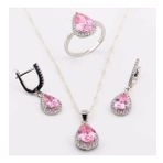 Pigado 925 Ayar Gümüş Pembe Zirkon Taşlı Damla Model Bayan Set