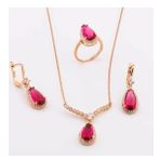 Pigado 925 Ayar Gümüş Pembe Zirkon Taşlı Damla Model Set