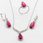 Pigado 925 Ayar Gümüş Pembe Zirkon Taşlı Damla Set