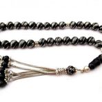 Pigado 925 Ayar Gümüş Tek Sıra Torna İşçilikli Oltu Taşı Tesbih