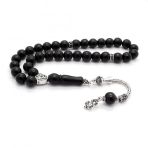 Pigado 925 Ayar Gümüş Tuğra Model Küre Kesim Oltu Taşı Tesbih