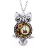 Pigado Saat Tasarımlı Metal Vintage Baykuş Kolye