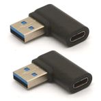 PIIHUSW Sağ Açılı USB C - USB Adaptörü, 90 Derece USB A'dan C'ye Adaptör USB 3.0 Erkek - USB C Dişi Konnektör Uyumlu Kablo Tabletler Samsung Note 10 Google Pixel Gibi Hublar 2 Adet (Sağ/Siyah)