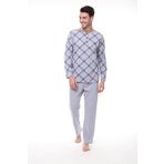 Pijadore 1407 Erkek Uzun Kollu Kareli Düğmeli Pijama Takım