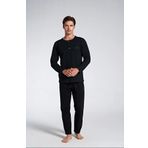 Pijadore Erkek Siyah %100 Pamuk Uzun Kollu Pamuklu Pijama Takımı 1750