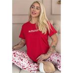 Pijama Evi Kırmızı Amour Desenli Kısa Kollu Kadın Pijama Takımı - Kırmızı - Beyaz - XL