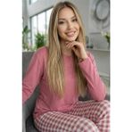 Pijama Evi Pembe Ekose Desenli Uzun Kollu Bambu Örme Kadın Pijama Takımı