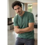 Pijama Evi Premium Forest Kısa Kollu Pat Detaylı Elegant Erkek Pijama Takımı - Yeşil - XL