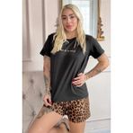 Pijama Evi Siyah Born To Be Wild Leopar Desenli Kısa Kollu Şortlu Örme Kadın Pijama Takımı - S - M