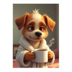Pijama Giyen Kahve İçen Yavru Köpek Modern Ahşap Tablo