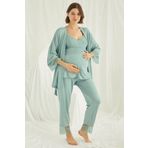 Pijama Pazarı 18469 Hamile Lohusa Sabahlıklı Pijama Takımı-yeşil YEŞİL XL