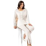 Pijama Pazarı 2020 Kadın Uzun Kollu Pijama Takım-ekru EKRU XL