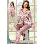 Pijama Pazarı 2105 Kadın Uzun Kollu Saten Pijama Takımı-vizon VİZON L