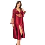 Pijama Pazarı 2110 Kadın Saten Sabahlıklı Gecelik Takım-bordo BORDO XL