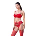 Pijama Pazarı 2491 Destekli Sütyen Jartiyer Çorap Takım-kırmızı KIRMIZI 85B