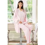 Pijama Pazarı 4200 Kadın Hamile Lohusa Sabahlıklı Pijama Takım-pudra PUDRA L