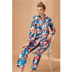 Pijama Pazarı 5654x Kadın Büyük Beden Saten Önden Düğmeli Uzun Kollu Pijama Takımı-yeşil YEŞİL 2XL