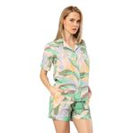 Pijama Pazarı Türen 3605 Kadın Kısa Kollu Şortlu Gömlek Pijama Takım-Yeşil YEŞİL L