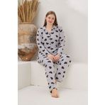 pijamacity Büyük Beden Kadın Uzun Kollu Pamuklu Önden Düğmeli Pijama Takımı