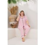 pijamacity Kadın Önden Düğmeli Pamuklu Battal Beden Pijama Takımı