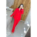Pijamapartisi Kırmızı Renk Pamuk Kumaş Geniş Kalıp Hamile Lohusa Pijama Takımı