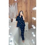Pijamapartisi Saç Bonesiz Siyah Renk Kalp Desenli Kısa Kol Hamile Lohusa Pijama Takımı