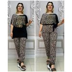 Pijaması Leopar Crystal Taşlı Eşofman Takımı - Siyah