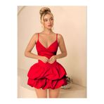 Pijamask KADIN BALON ETEKLİ KIRMIZI GECE ELBİSESİ