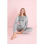 Pijamerry Kadın Kışlık Bisiklet Yaka Kadife Pijama Takımı 3023G - 1 Adet L-Gümüş