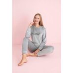 Pijamerry Kadın Kışlık Bisiklet Yaka Kadife Pijama Takımı 3023G - 1 Adet M-Gümüş