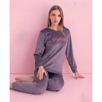 Pijamerry Kadın Kışlık Bisiklet Yaka Kadife Pijama Takımı 3033A - 1 Adet Açık Mor-2XL