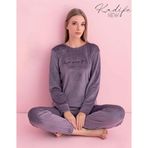 Pijamerry Kadın Kışlık Bisiklet Yaka Kadife Pijama Takımı 3034M - 1 Adet Açık Mor-2XL