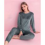 Pijamerry Kadın Kışlık Bisiklet Yaka Kadife Pijama Takımı 3035SY - 1 Adet Su Yeşil-XL