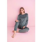 Pijamerry Kadın Kışlık Bisiklet Yaka Kadife Pijama Takımı 3036Y - 1 Adet Su Yeşil-S