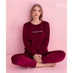 Pijamerry Kadın Kışlık Bisiklet Yaka Kadife Pijama Takımı 3044B - 1 Adet Bordo-2XL