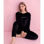 Pijamerry Kadın Kışlık Bisiklet Yaka Kadife Pijama Takımı 3050S - 1 Adet Siyah-2XL