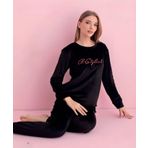 Pijamerry Kadın Kışlık Bisiklet Yaka Kadife Pijama Takımı 3051S - 1 Adet Siyah-L