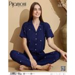 Pijamoni Boydan Düğmeli Lacivert Kadın Pijama Takımı