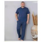 Pijamoni Erkek Battal Düğme Yaka Penye Kısa Kol Pijama Takımı 6730/1 - 1 Adet Mavi 5Xl