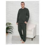 Pijamoni Erkek Battal Düğme Yaka Penye Uzun Kol Pijama Takımı 6720/13 - 1 Adet Haki 3Xl