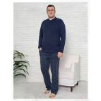 Pijamoni Erkek Battal Düğme Yaka Penye Uzun Kol Pijama Takımı 6720/15 - 1 Adet Lacivert 5Xl