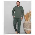 Pijamoni Erkek Battal Düğme Yaka Penye Uzun Kol Pijama Takımı 6720/7 - 1 Adet - Yeşil - 3XL