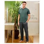 Pijamoni Erkek Düğme Yaka Kısa Kol Penye Pijama Takımı 6880/1 - 1 Adet M Yeşil