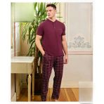 Pijamoni Erkek Düğme Yaka Kısa Kol Pijama Takımı 6850/11 - 1 Adet L Mürdüm