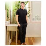 Pijamoni Erkek Düğme Yaka Kısa Kol Pijama Takımı 6850/12 - 1 Adet Siyah 2Xl