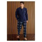 Pijamoni Erkek Düğme Yaka Kışlık Polar Pijama Takımı 6100/13 - 1 Adet Lacivert 2Xl