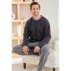 Pijamoni Erkek Düğme Yaka Kışlık Polar Pijama Takımı 6100/14,1 - 1 Adet M Füme